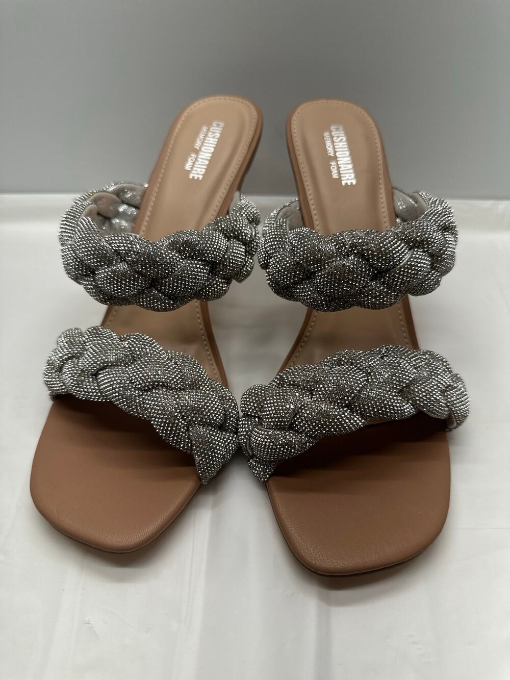 Cushionaire Women's Sparkle Braided Rhinestone Dress Sandal Memory Foam Size 9.5